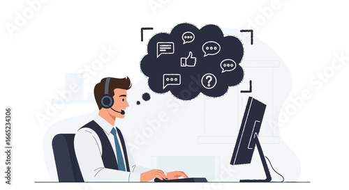 Customer support representative answering questions and providing assistance online