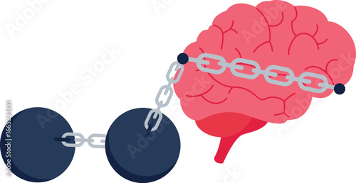 The brain is bound in chains. imprisonment of thought. vector

