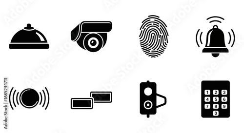 Security System Icons, Access Control, Surveillance, Alarm, Fingerprint