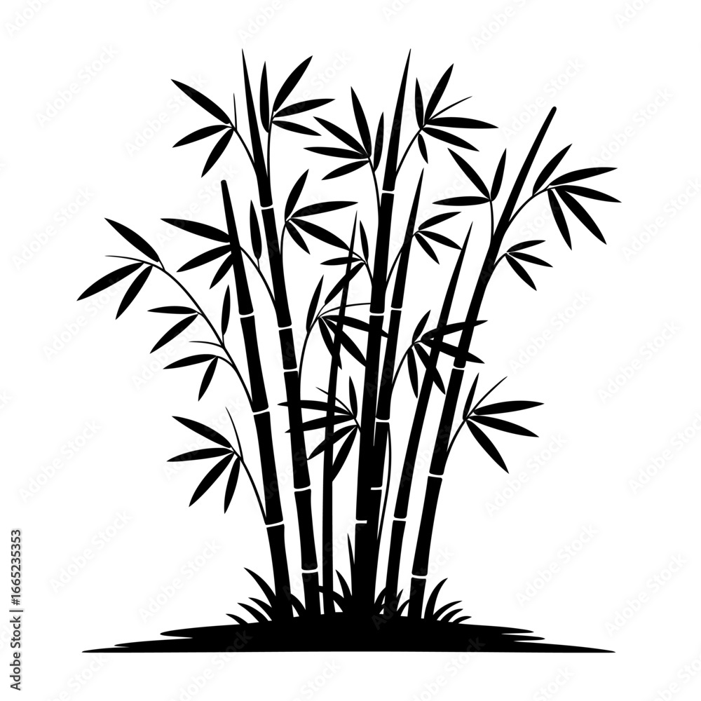 Obraz premium Bamboo Forest Silhouette Graphic Design Element for Asian Inspired Backgrounds and Minimalist Art Projects Nature and Zen Design Illustration