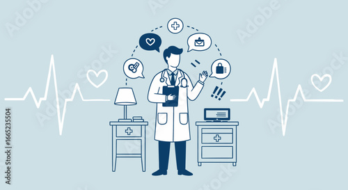 Digital healthcare and online medical consultation services vector illustration