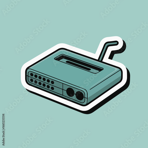 Cartoon illustration of a router, perfect for internet and network related projects, isolated on a light blue background