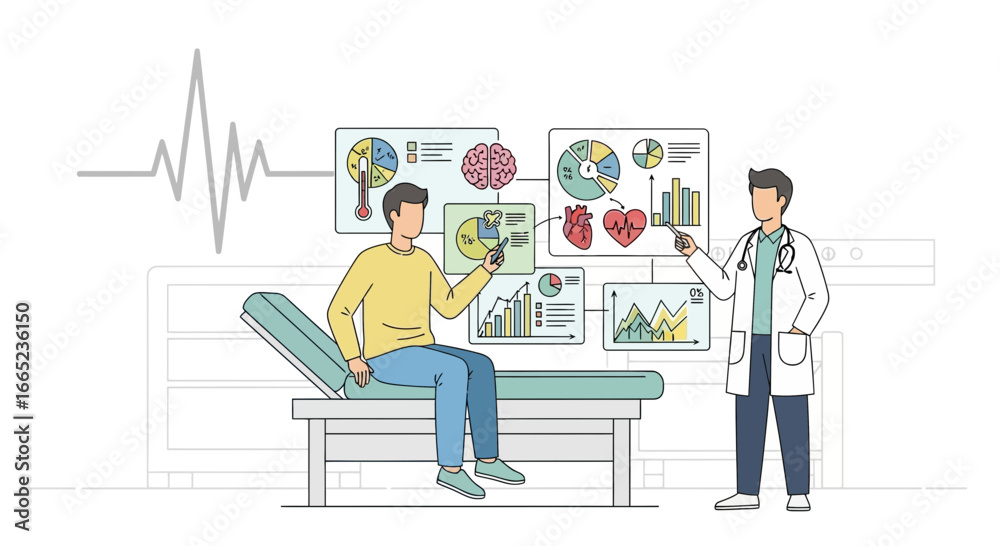 Fototapeta premium Doctor explaining health analysis results to patient using data visualization charts