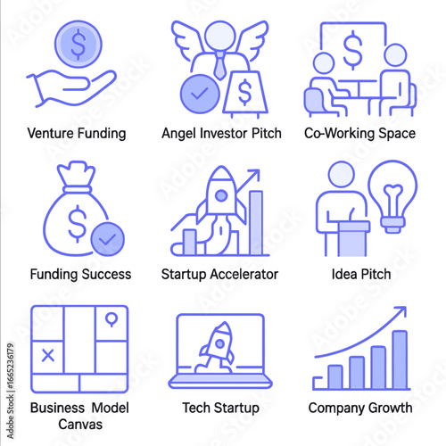 Neon icons highlighting modern business strategies and startup innovation concepts