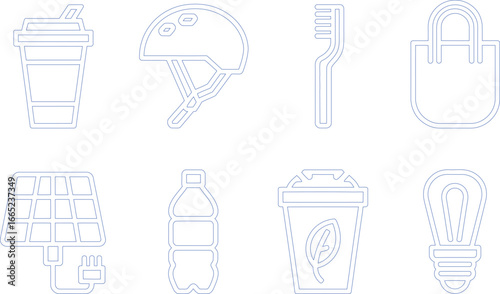Isolated Outline Icons Set Featuring EcoFriendly and Sustainable Lifestyle Choices