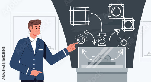 Conceptual illustration of a professional explaining a complex technological process effectively