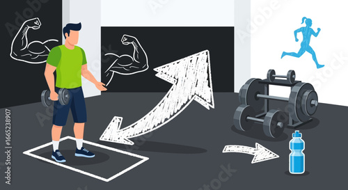 Conceptual Illustration of Fitness and Progress Depicting Strength Training and Exercise Goals