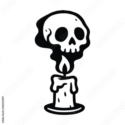 Macabre Meld Skull and Candle A Symbol of Mortality and Ephemeral Existence in Graphic Black and White