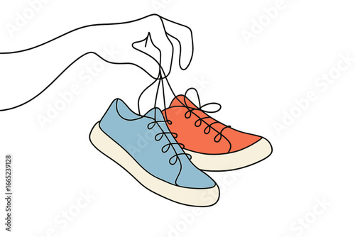 Colorful sneakers held by a hand in a minimalist design showcasing casual footwear choices for everyday wear