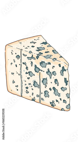 A delicious wedge of blue cheese with distinctive blue veins and crumbly texture perfect for gourmet meals