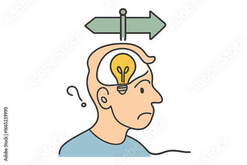 Thinking about decisions and contemplating choices in a creative illustration of the human mind