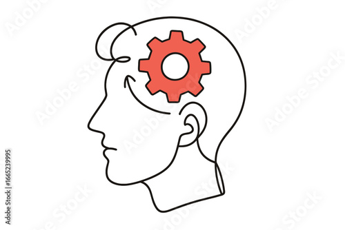 Brain gear illustration representing cognitive processes and problem-solving strategies in a creative context