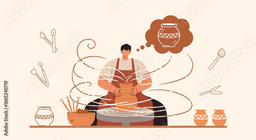 Crafting dreams in clay: an artist's journey on the potter's wheel illustration