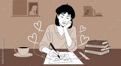 Creative expression with artistic inspiration and imaginative drawing session with a woman