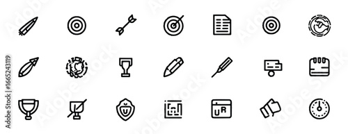 Minimalist Vector Icon Set Representing Goals Achievement and Planning Strategies for Business and Personal Development