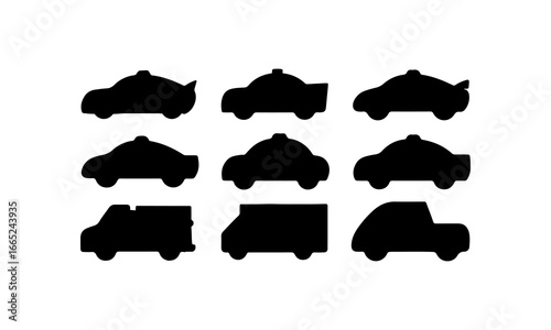 Collection of various car silhouettes displayed in a grid pattern on a simple background