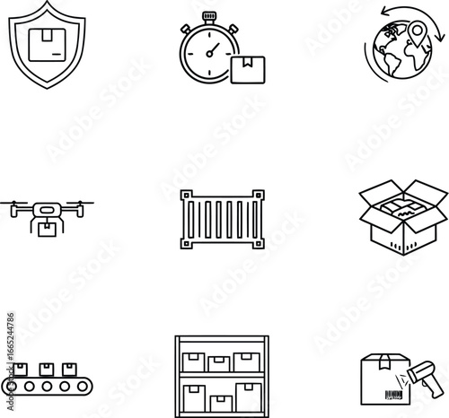 Modern shipping and delivery icons representing fast, secure, and global logistics solutions