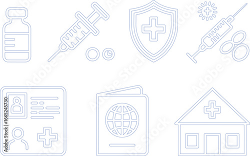 Vaccination, Passport, ID Card, Shield, Home, Virus Outlines with Transparent Background