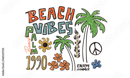 Peace symbol. Graffiti Tropical palm tree design. Sunshine paradise graphic print design. Beach modern abstract art. Sunshine on my mind. Summer vibes artwork.
