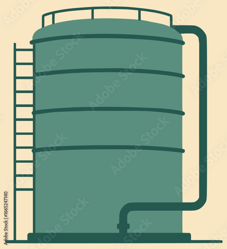industrial water tank with ladder and feed pipe, observation deck and dual tone flat design; agricultural graphic