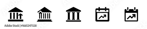Icons buildings with upward arrows calendars with graphs architecture growth