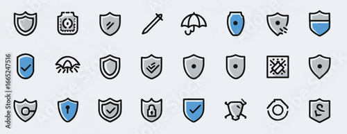 Security Shield Icons for Website and App Design Safety Protection and Cyber Security Illustration Set Modern Minimalist