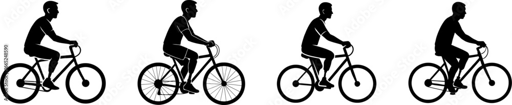 Fototapeta premium Man with prosthetic leg riding bicycle black silhouette vector