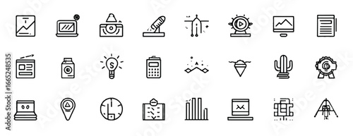 Set of Business and Technology Icons in Line Art Style for Web Design and Mobile Applications