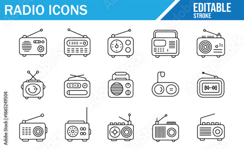 Collection of Editable Radio Icon Illustrations for Graphic Design Projects