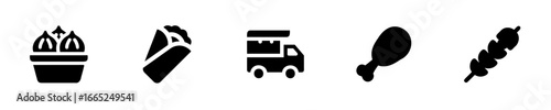 Icons street food items a food truck vector