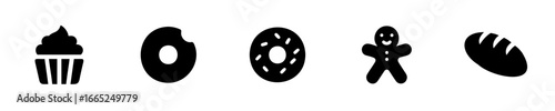 Silhouette icons cupcake donut gingerbread man bread loaf food sweet