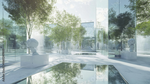 AI-governed futuristic utopia with shimmering glass architecture, advanced robotic assistants, and a perfectly synchronized urban environment —ar 16:9 