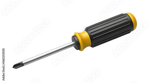 Fototapeta Naklejka Na Ścianę i Meble -  3d screwdriver with yellow and black handle isolated on transparent background