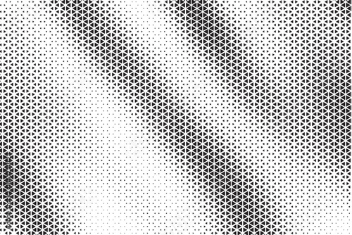 Triangular Halftone Texture Retrowave Vector Geometric Technology Abstract Background. Half Tone Triangles Retro Colored Pattern. Minimal 80s Style Dynamic Tech Structure Wallpaper.