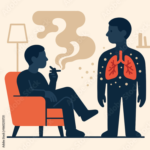 Impact of smoking on health: cutaway illustration showing lung effects
