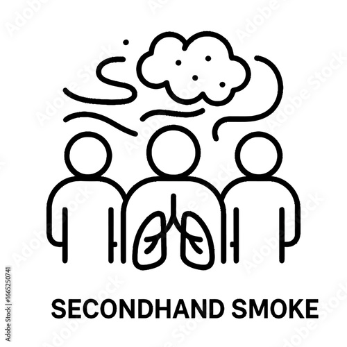 Secondhand smoke concept with human figures and lung health awareness symbols