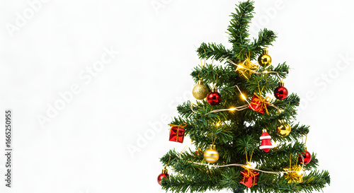 Festive Christmas tree with ornaments and lights, perfect for holiday greeting cards and designs