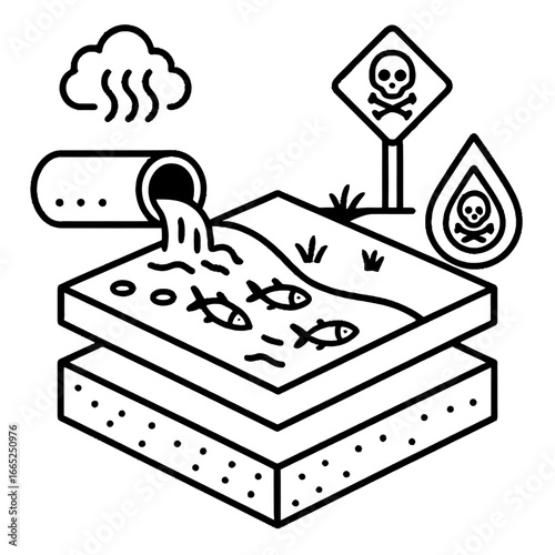 Environmental pollution concept with toxic waste and contaminated water