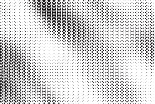 Triangular Halftone Texture Retrowave Vector Geometric Technology Abstract Background. Half Tone Triangles Retro Colored Pattern. Minimal 80s Style Dynamic Tech Structure Wallpaper.
