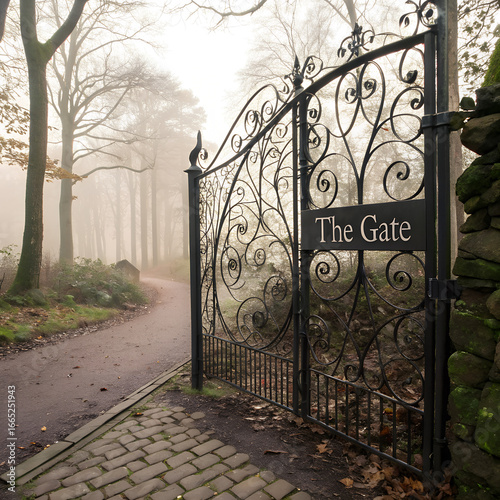 Ornate wrought iron fence and gate design for a garden entrance