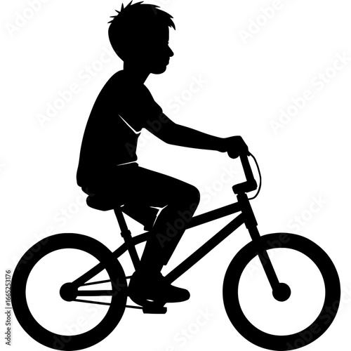 Teenage boy riding bmx bicycle black silhouette vector