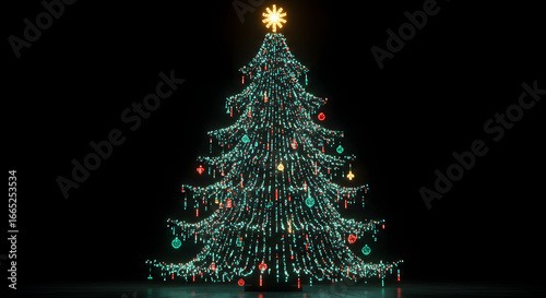 Stunning Christmas tree illuminated with vibrant lights creating a festive holiday atmosphere