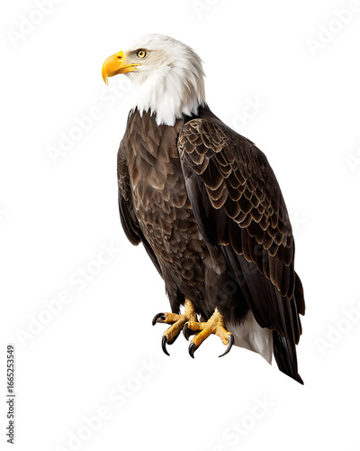 Majestic bald eagle perched isolated on a transparent background