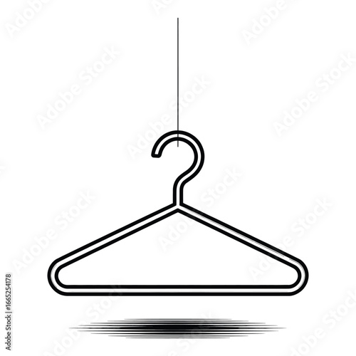Minimalist Garment Hanger Illustration Hanging from a String against White Backdrop for Fashion and Organization Concepts