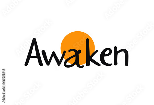 Awaken logo design with orange sun symbol and modern typography  