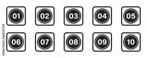 Set of numbers 1 - 10 . Number circles set 1 to 10 . Set of Round one to ten numbers icon vector illustration isolated on white background.