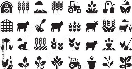 Agriculture & Rural Life Solid Icon Collection – 40 Black Vector Farming Graphics