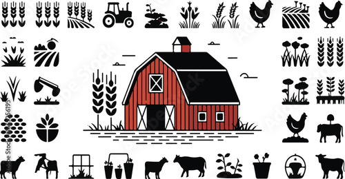 Agricultural Glyph Icon Collection – 40 Black Solid Farm & Harvest Symbols