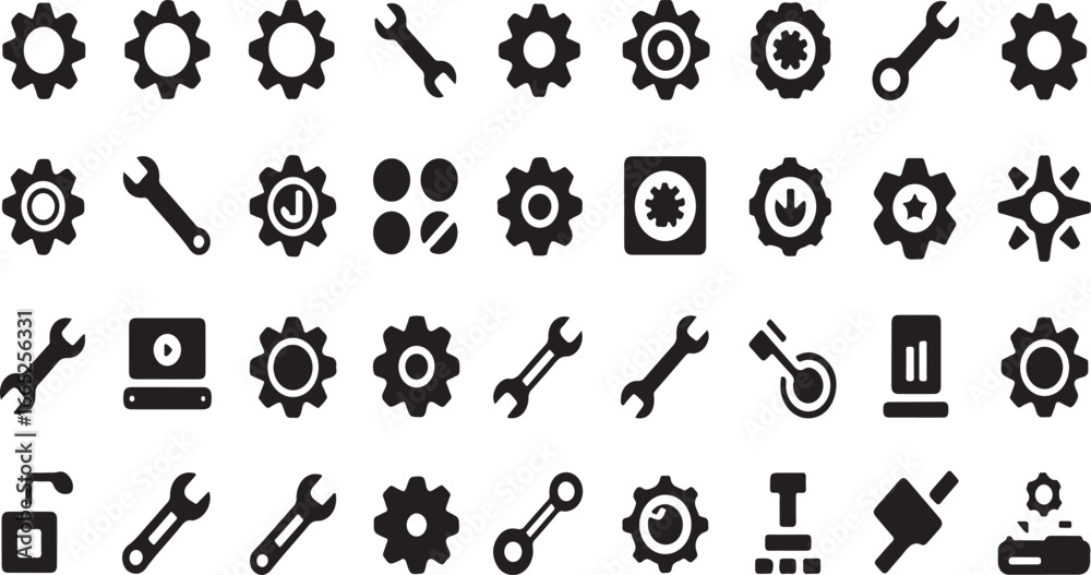 Obraz premium 40 Solid Vector Gear Symbols System & Configuration Glyph Icon Pack –