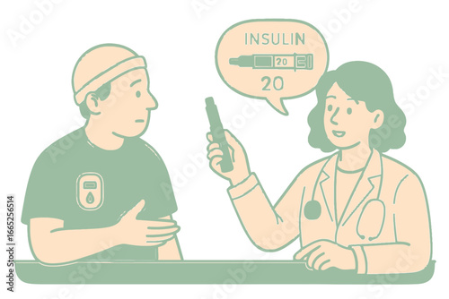 Healthcare professional explaining insulin dosage to patient in medical setting